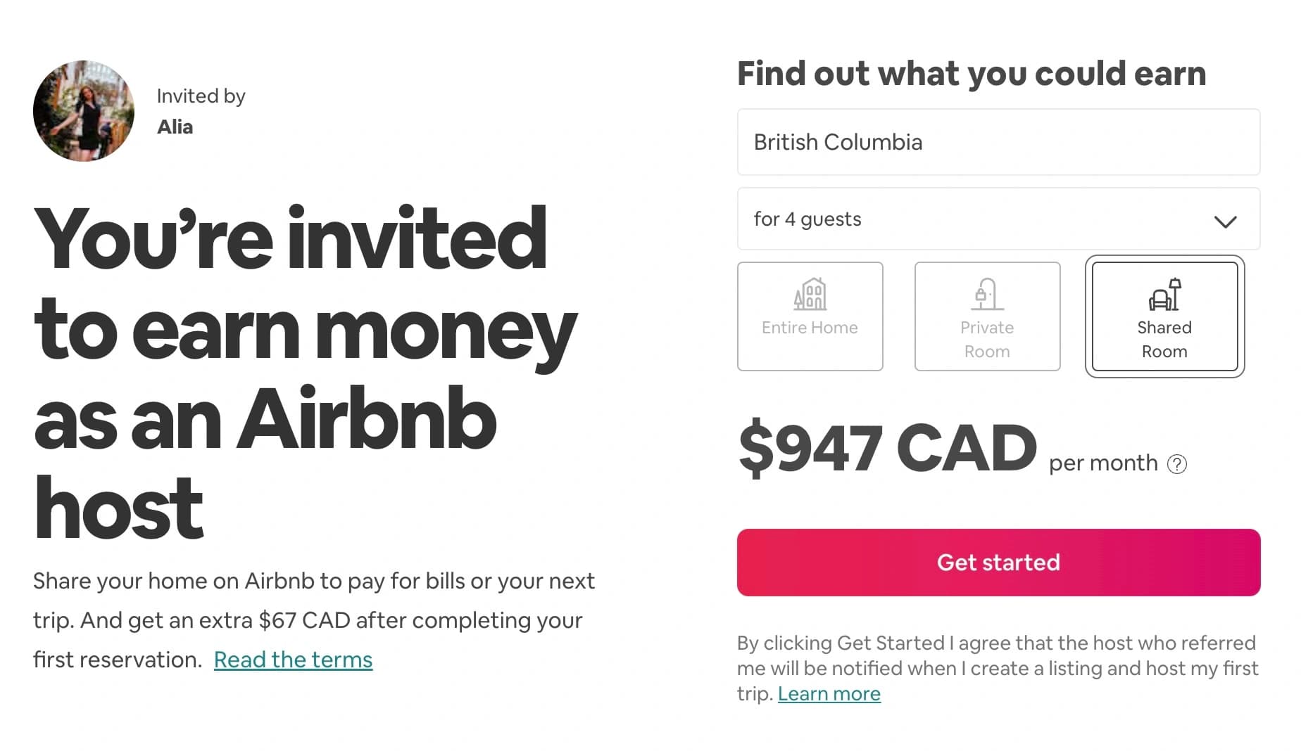 Airbnb Host Referral Program Screenshot