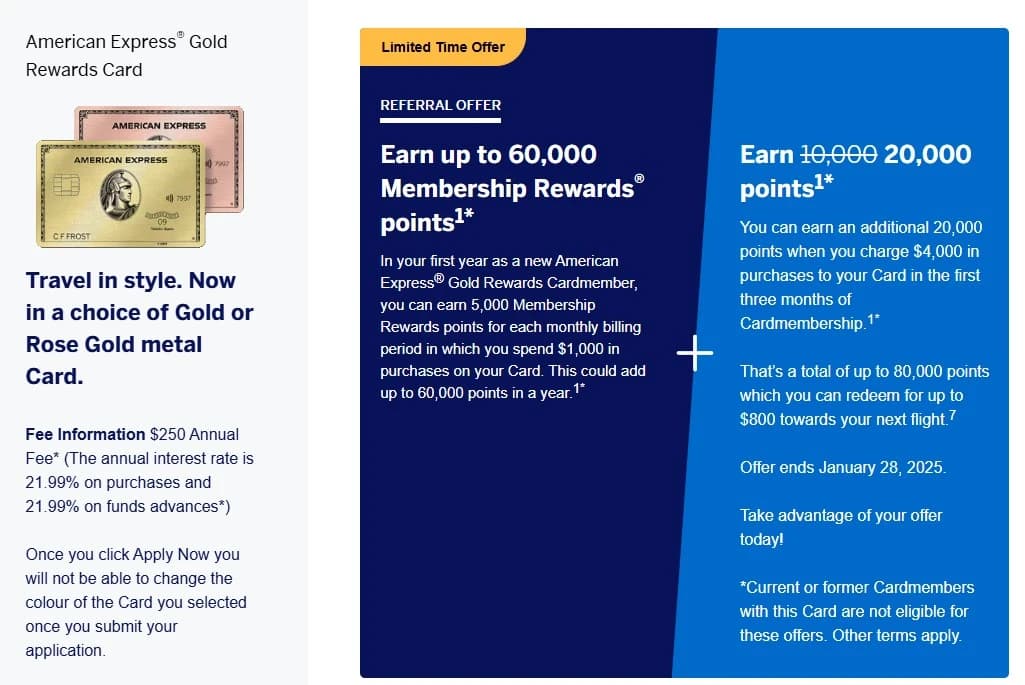 Amex Gold Credit Card Referral Offer Screenshot