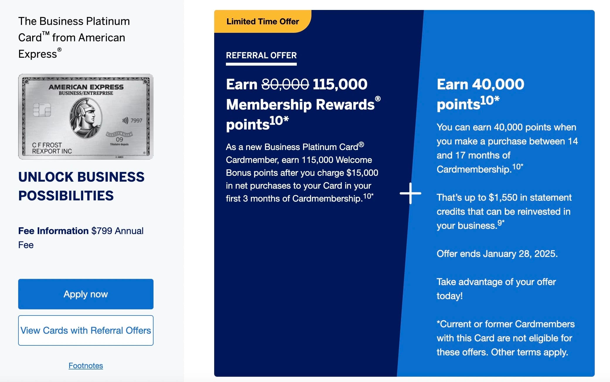 Amex Business Platinum Card Referral Program Screenshot