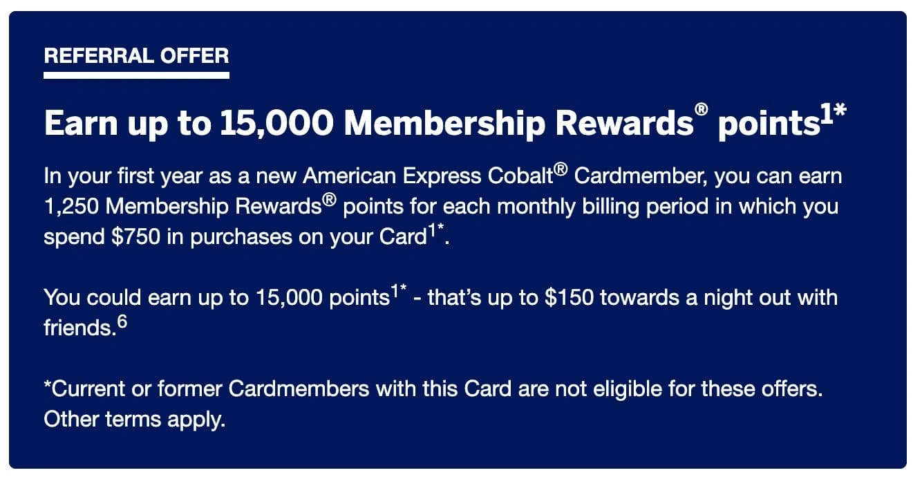 Amex Cobalt Credit Card Referral Program Screenshot