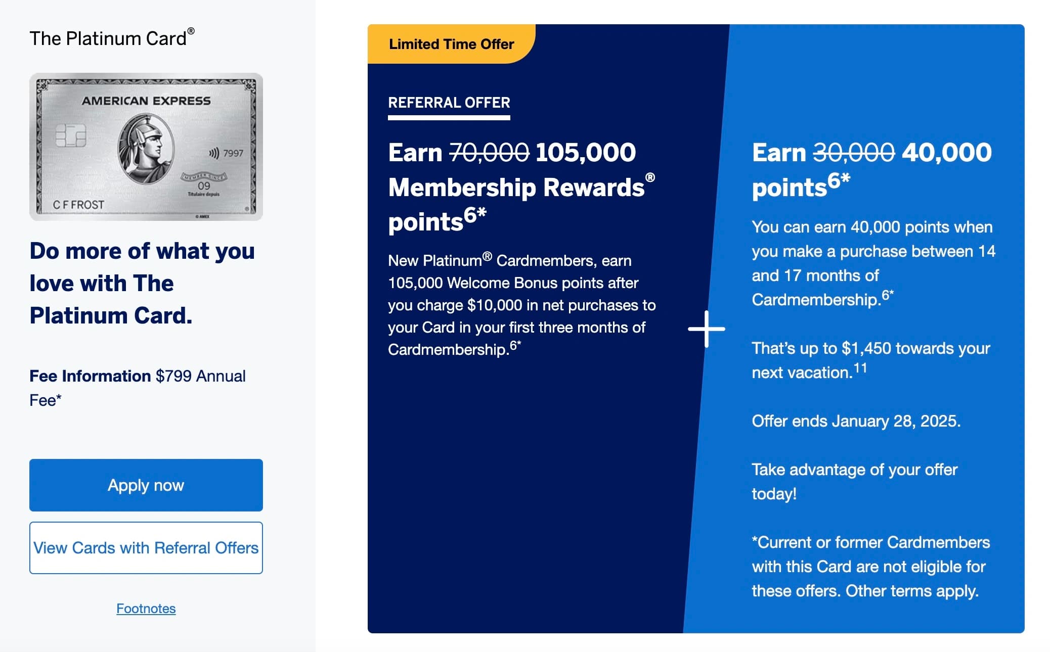 Amex Platinum Credit Card Referral Offer Screenshot