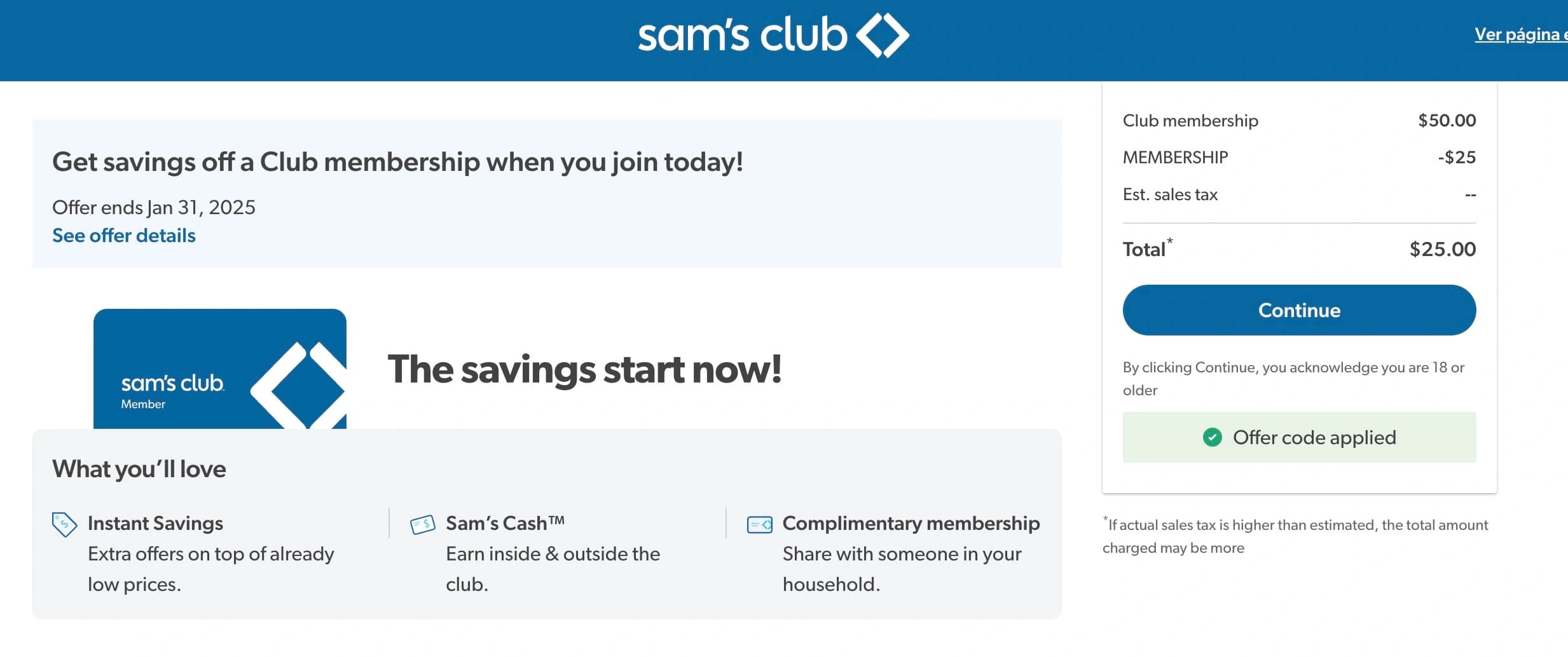 Sam's Club Referral Program Screenshot