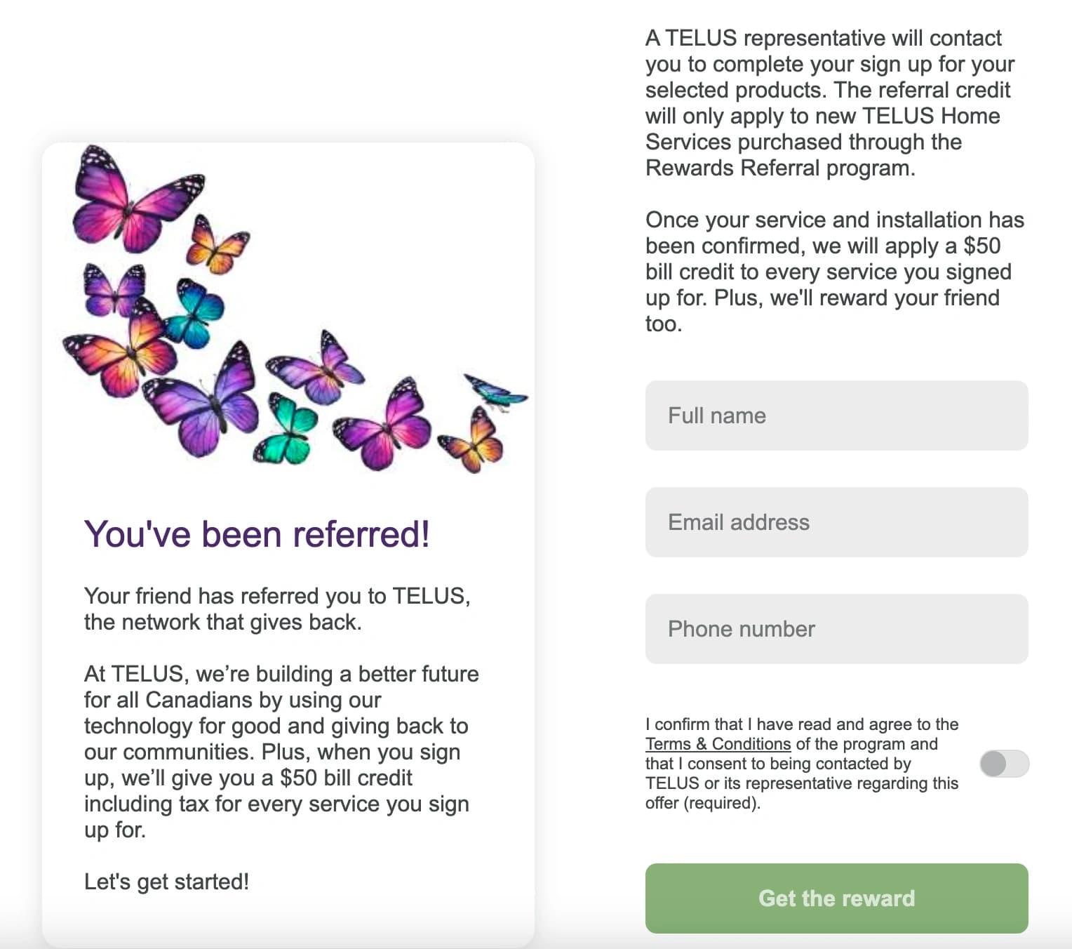 TELUS Referral Program Screenshot