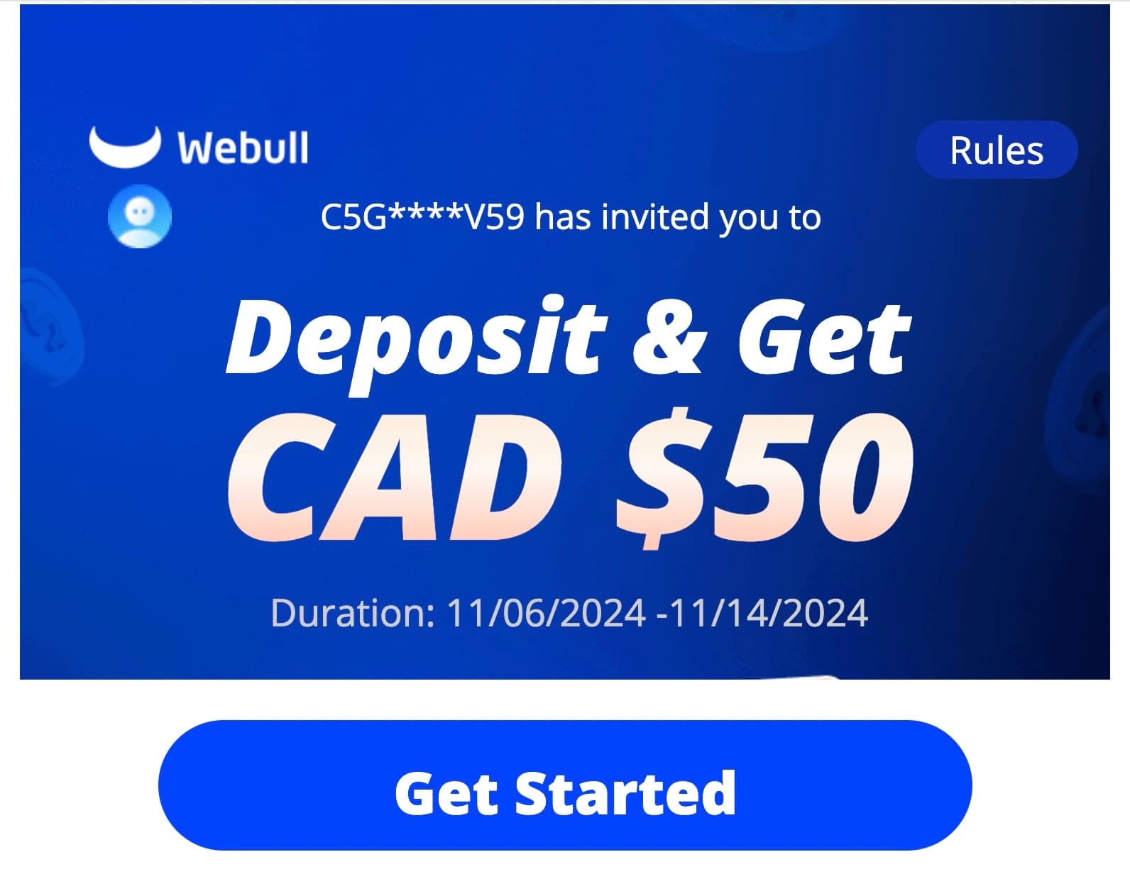 WeBull Referral Program Screenshot